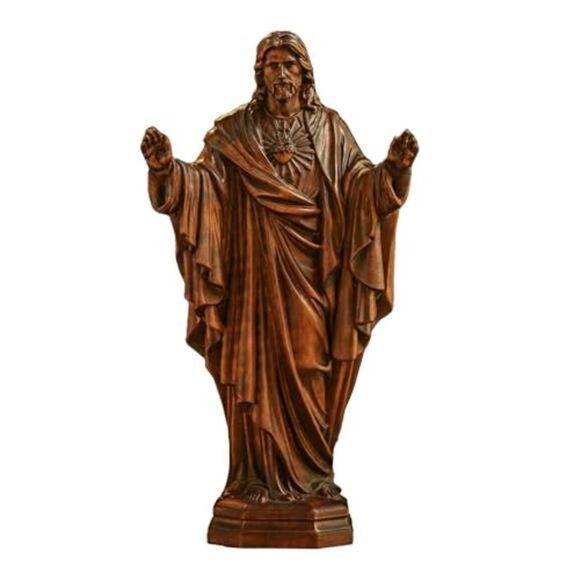 Other - Wooden Sacred Heart of Jesus Statue, Handmade Jesus Figurine Ornament